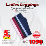 5 PCS WOMENS LEGGINGS ( BLACK , Baby Pink  ,Maroon  , Navy Blue  , LAVENDER)