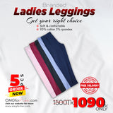 5 PCS WOMENS LEGGINGS ( BLACK , Baby Pink  ,Maroon  , Navy Blue  , LAVENDER)