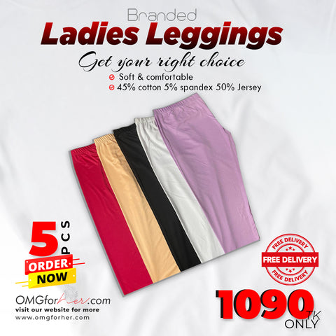 5 PCS WOMENS LEGGINGS ( BLACK , WHITE ,Skin , Red, Lavenda )